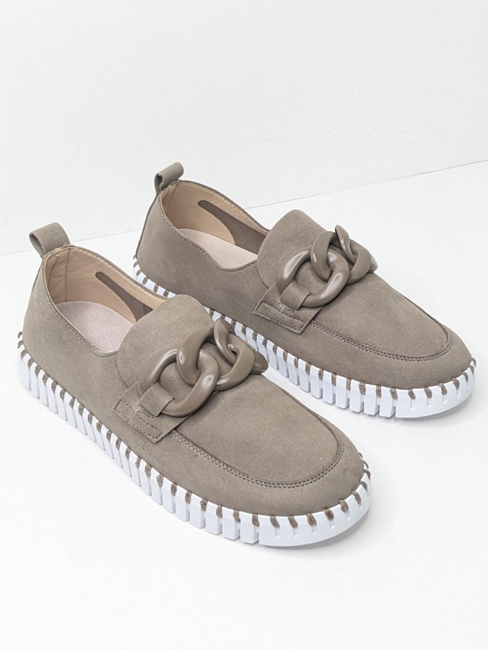 Isle Jacobsen Tulip Slip-On Loafers Grey Beige Womens 38 (US 8)